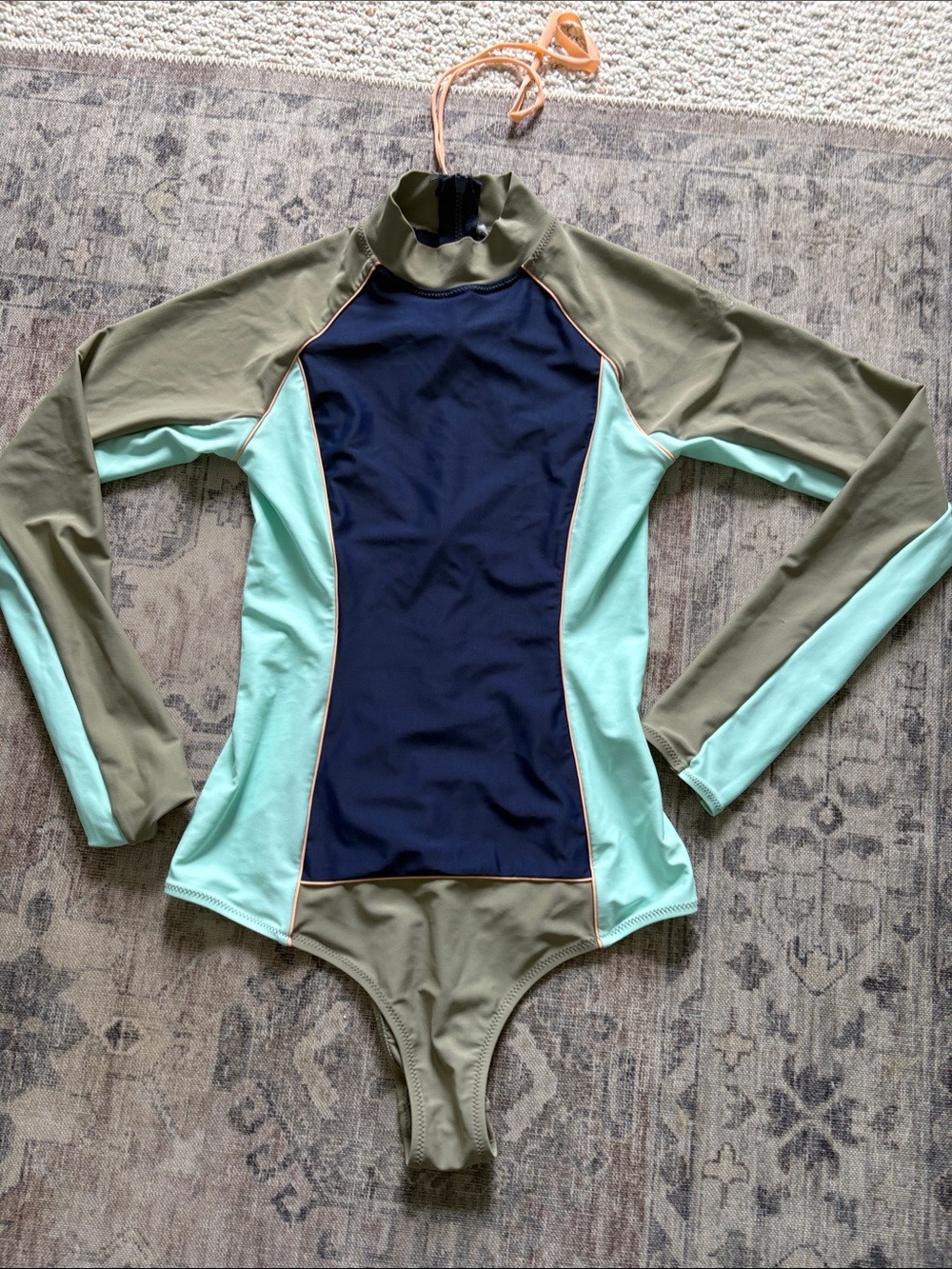 Ripcurl Long Sleeve Colorblock Rash Guard Swimsuit - Olive, Navy, Mint (Sz M/L)